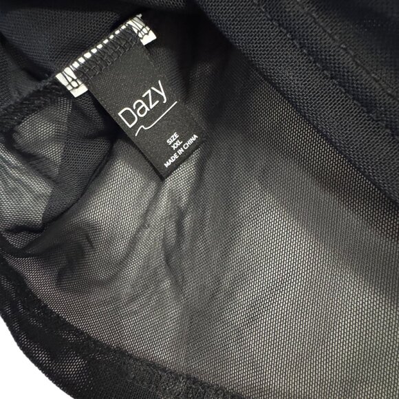 Dazy Black Sheer Mesh Blouse, Puff Sleeve Casual Chic Cropped Top Size XL - Picture 4 of 4